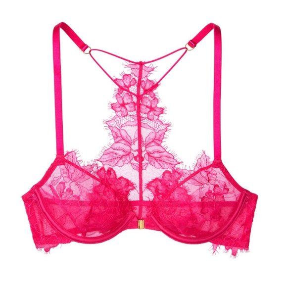 Victoria Secret Unlined Demi Bra 32C Pink w/lace - Picture 3 of 11